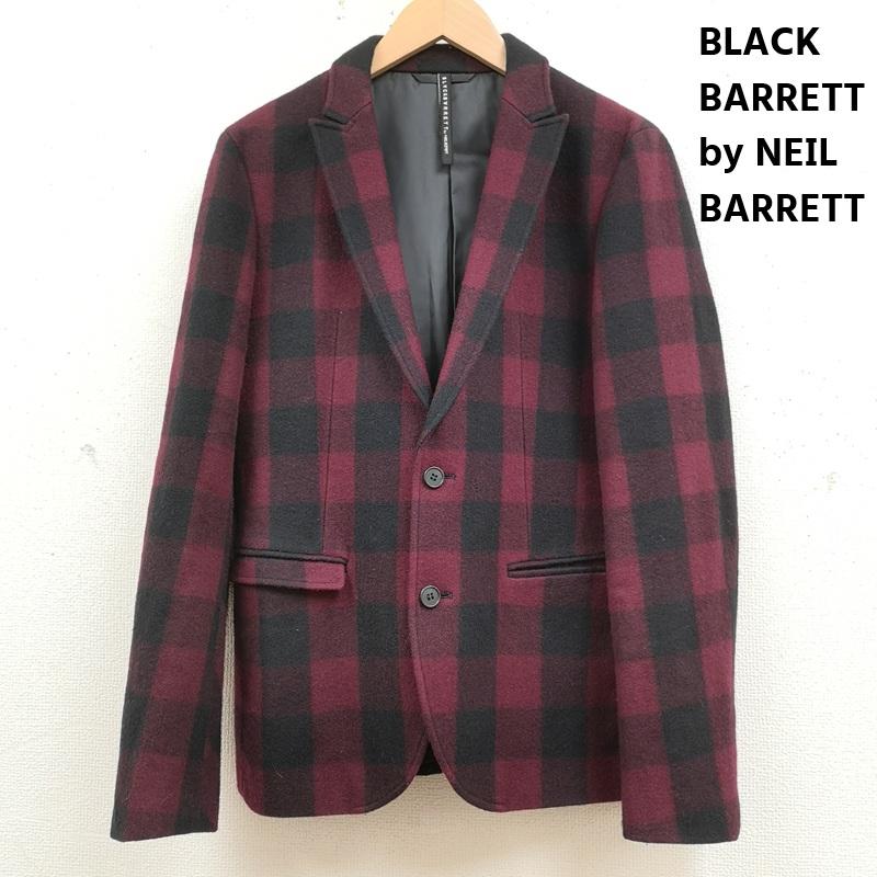 ブラックバレット バイ ニールバレット BLACKBARRETT by NEIL BARRETT ジャケット、上着 ジャケット、ブレザー シングルブレスト ブロックチェック 2つボタン ウール テーラード ジャケット 4MR17-120-18 2 えんじ / ワインレッド / dark red メンズ USED 古着 中古 50167351