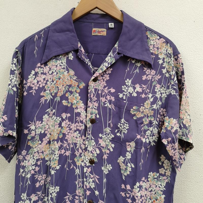 サンサーフ SUN SURF シャツ、ブラウス 半袖 CHERRY BLOSSOMS しだれ桜 花 和柄 バンブーボタン 半袖 アロハ シャツ SS30982 M 紫 / パープル / purple メンズ USED 古着 中古 50167358