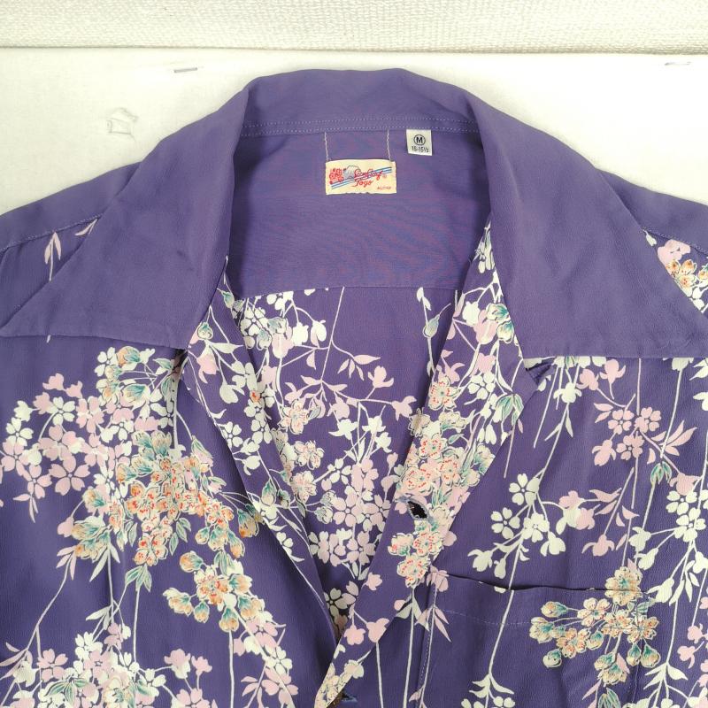 サンサーフ SUN SURF シャツ、ブラウス 半袖 CHERRY BLOSSOMS しだれ桜 花 和柄 バンブーボタン 半袖 アロハ シャツ SS30982 M 紫 / パープル / purple メンズ USED 古着 中古 50167358