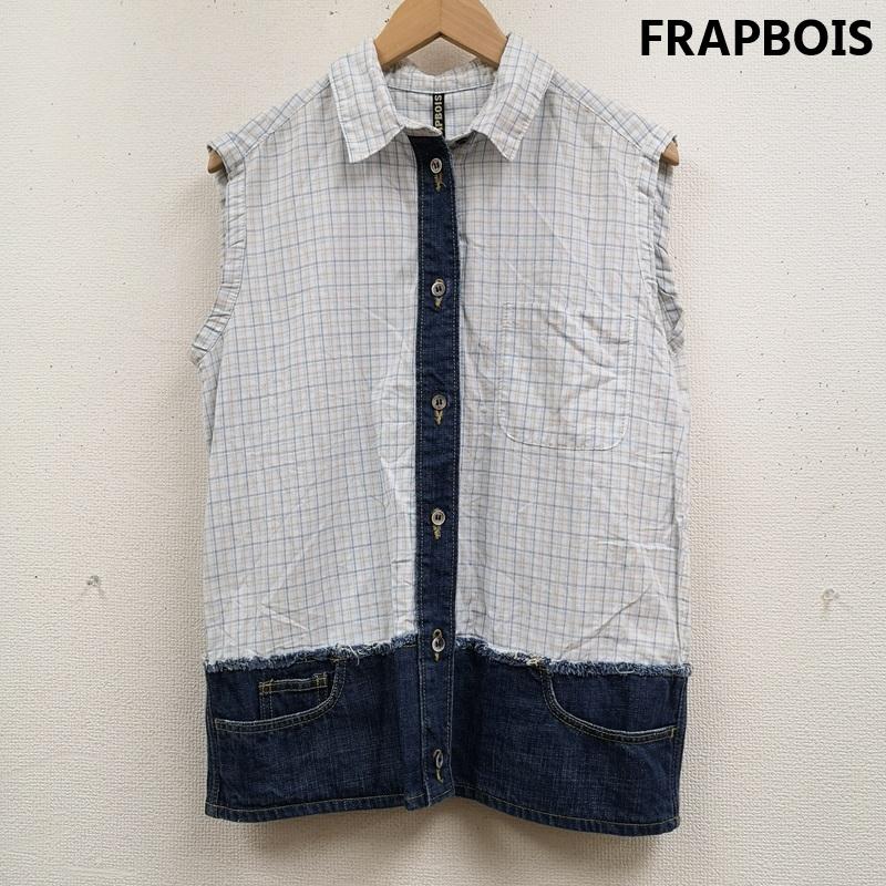 フラボア FRAPBOIS シャツ、ブラウス 半袖 日本製 グラフチェック柄 切り替え 切りっぱなし カットオフ ノースリーブ シャツ 1 白 / ホワイト / white X インディゴ / インディゴ / Indigo メンズ USED 古着 中古 50167360