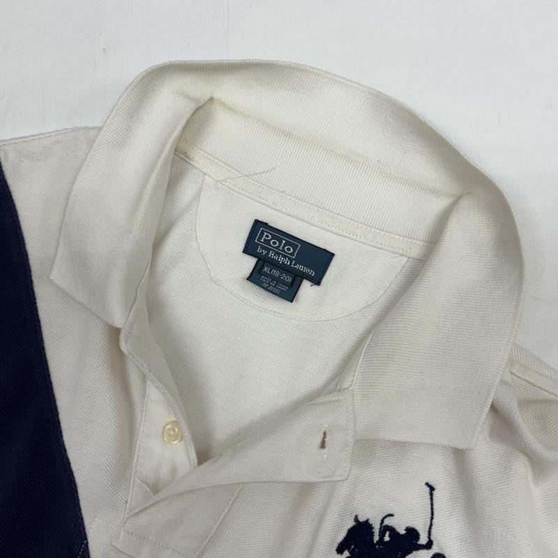 ポロラルフローレン POLO RALPH LAUREN ポロシャツ 半袖 ポロプレイヤー ビッグポニー 鹿の子 半袖 ポロシャツ XL 白 / ホワイト / white X 紺 / ネイビー / navy ボーイズ USED 古着 中古 50167366