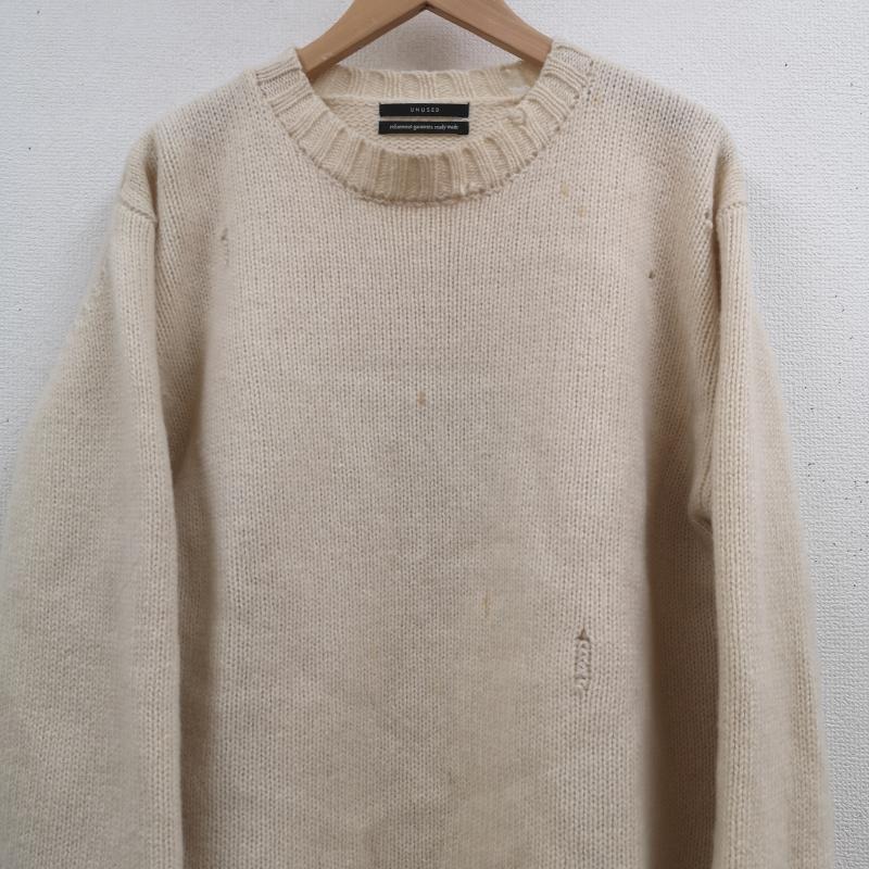 アンユーズド UNUSED ニット、セーター 長袖 2020AW ダメージ加工 3ゲージ クルーネック ニット セーター US1925 2 白 / ホワイト / white メンズ USED 古着 中古 50167368
