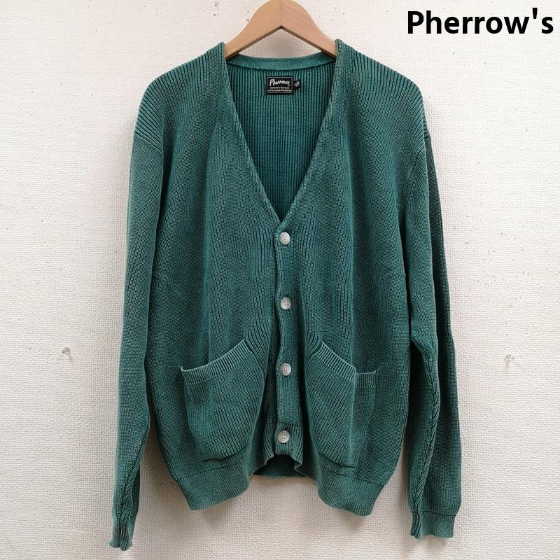 フェローズ Pherrow s カーディガン 長袖 片畦編み ピグメント ウォッシュ加工 サマー ニット カーディガン PPCK1 38 緑 / グリーン / green メンズ USED 古着 中古 50167371