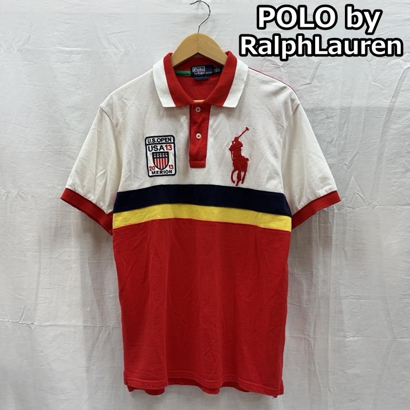 ポロバイラルフローレン Polo by RALPH LAUREN ポロシャツ 半袖 CLASSIC FIT US OPEN MERION2013 ビッグポニー 鹿の子 半袖 ポロシャツ L 白 / ホワイト / white X 赤 / レッド / red メンズ USED 古着 中古 50167372