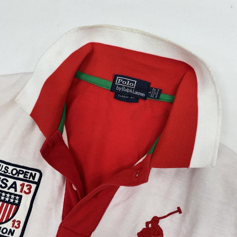 ポロバイラルフローレン Polo by RALPH LAUREN ポロシャツ 半袖 CLASSIC FIT US OPEN MERION2013 ビッグポニー 鹿の子 半袖 ポロシャツ L 白 / ホワイト / white X 赤 / レッド / red メンズ USED 古着 中古 50167372