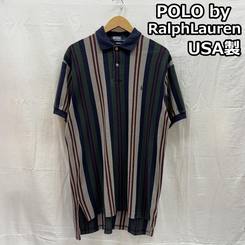 ポロバイラルフローレン Polo by RALPH LAUREN ポロシャツ 半袖 USA製 ストライプ 鹿の子 半袖 ポロシャツ M ストライプ メンズ USED 古着 中古 50167373