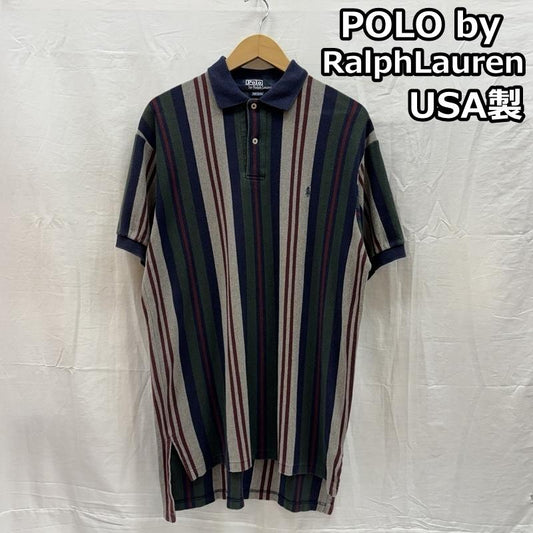 ポロバイラルフローレン Polo by RALPH LAUREN ポロシャツ 半袖 USA製 ストライプ 鹿の子 半袖 ポロシャツ M ストライプ メンズ USED 古着 中古 50167373