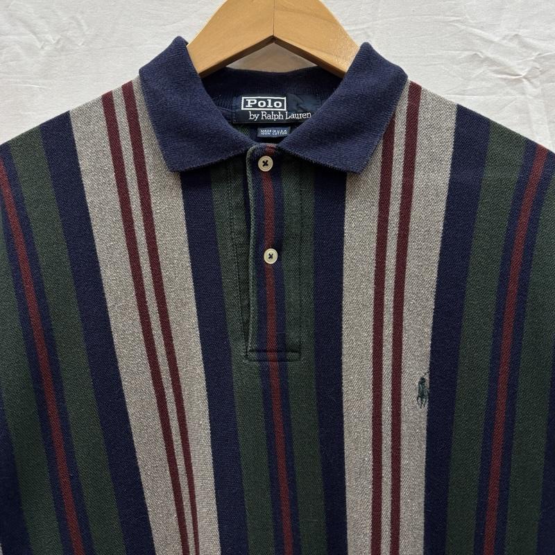ポロバイラルフローレン Polo by RALPH LAUREN ポロシャツ 半袖 USA製 ストライプ 鹿の子 半袖 ポロシャツ M ストライプ メンズ USED 古着 中古 50167373