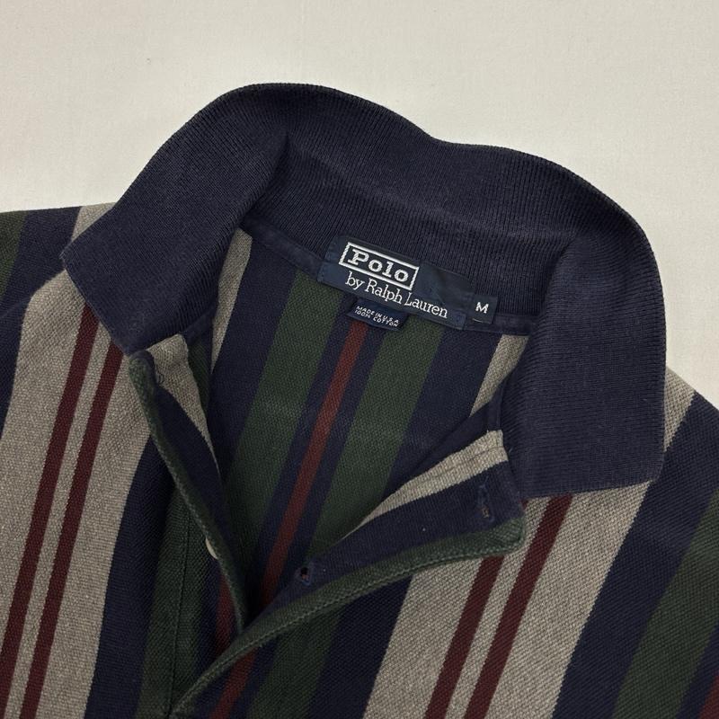 ポロバイラルフローレン Polo by RALPH LAUREN ポロシャツ 半袖 USA製 ストライプ 鹿の子 半袖 ポロシャツ M ストライプ メンズ USED 古着 中古 50167373
