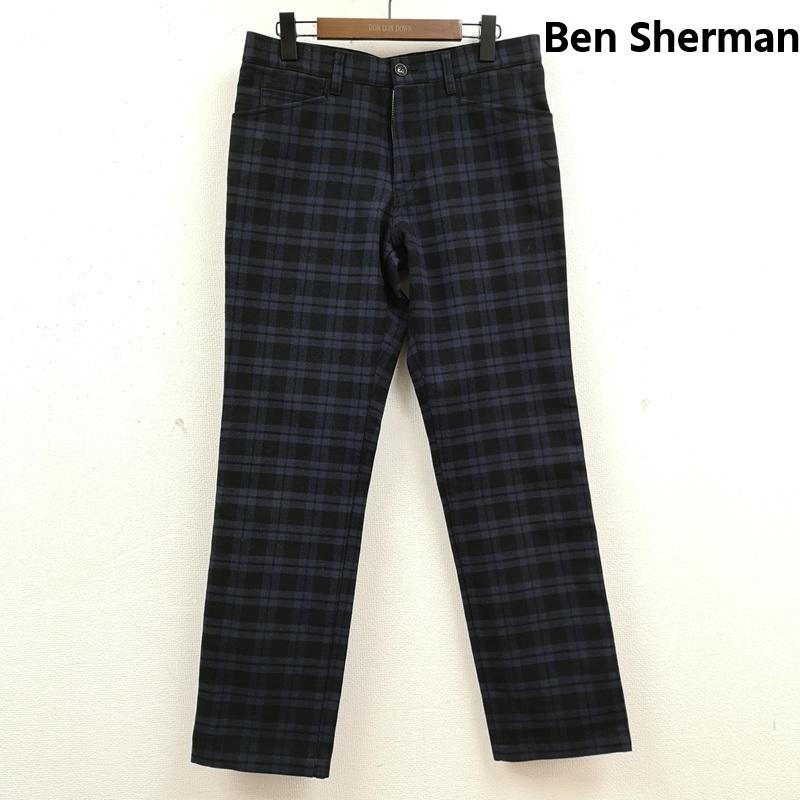 ベンシャーマン Ben Sherman パンツ デニム、ジーンズ 日本製 モノトーン チェック柄 ストレート デニム パンツ BS-22001 32インチ 青 / ブルー / blue X 黒 / ブラック / black メンズ USED 古着 中古 50167394