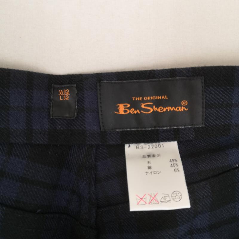 ベンシャーマン Ben Sherman パンツ デニム、ジーンズ 日本製 モノトーン チェック柄 ストレート デニム パンツ BS-22001 32インチ 青 / ブルー / blue X 黒 / ブラック / black メンズ USED 古着 中古 50167394