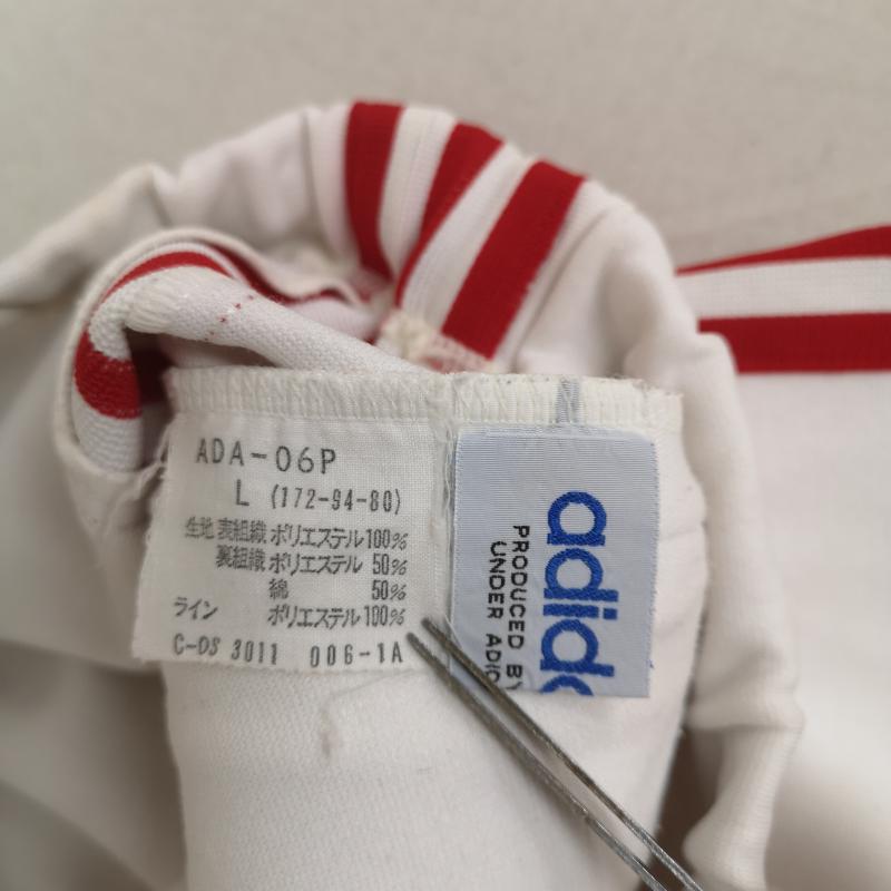 アディダス adidas パンツ スラックス old adidas 3本線 スリーストライプス ピンタック ウエストゴム ジャージ トラックパンツ L 白 / ホワイト / white X 赤 / レッド / red メンズ USED 古着 中古 50167398