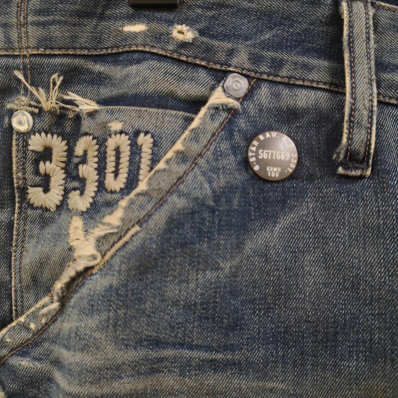 ジースターロゥ G-STAR RAW パンツ デニム、ジーンズ 3301 ニーパッチ 立体裁断 ミリタリー ワーク テーパード ジーンズ デニム パンツ インディゴ / インディゴ / Indigo メンズ USED 古着 中古 50167399