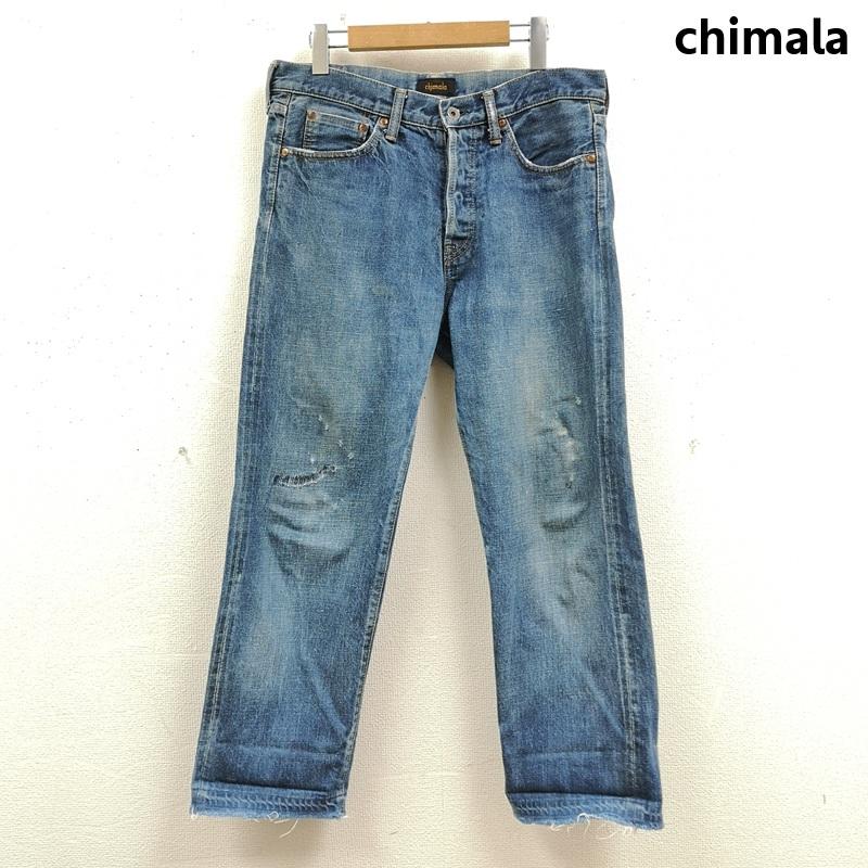 チマラ chimala パンツ デニム、ジーンズ 日本製 赤耳 セルビッチ ボタンフライ ダメージ加工 ジーンズ デニム パンツ 28インチ インディゴ / インディゴ / Indigo メンズ USED 古着 中古 50167401