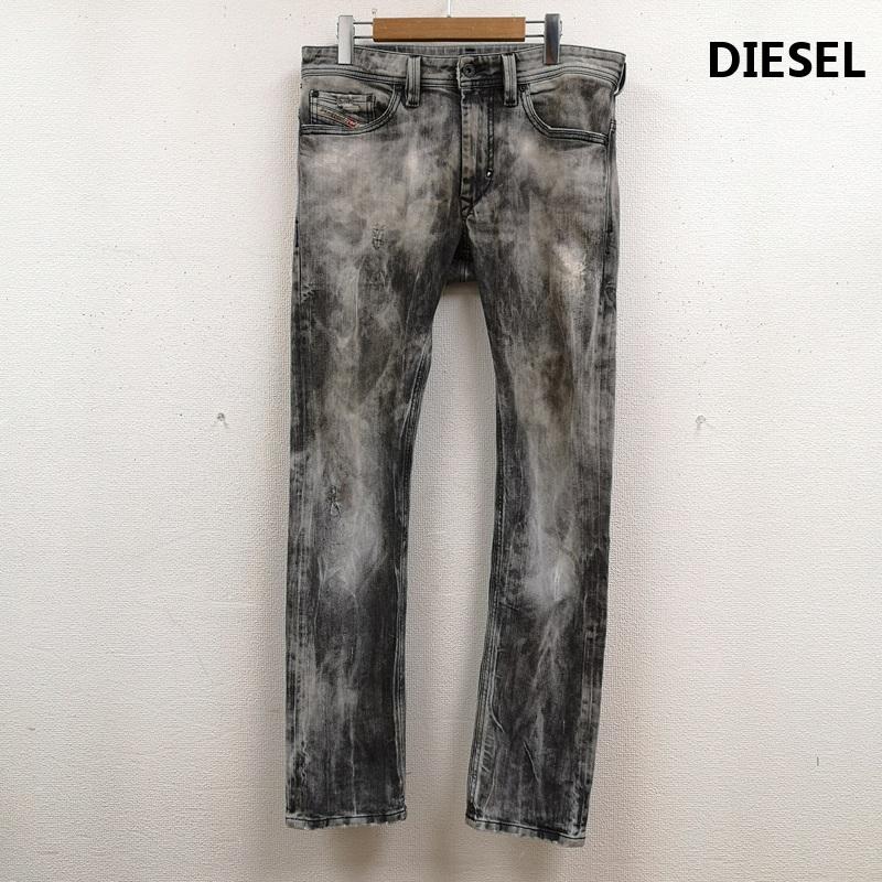 ディーゼル DIESEL パンツ デニム、ジーンズ イタリア製 Y2K ウォッシュ加工 スリム スキニー デニム パンツ THANAZ 30インチ 黒 / ブラック / black X 灰 / グレー / gray メンズ USED 古着 中古 50167404