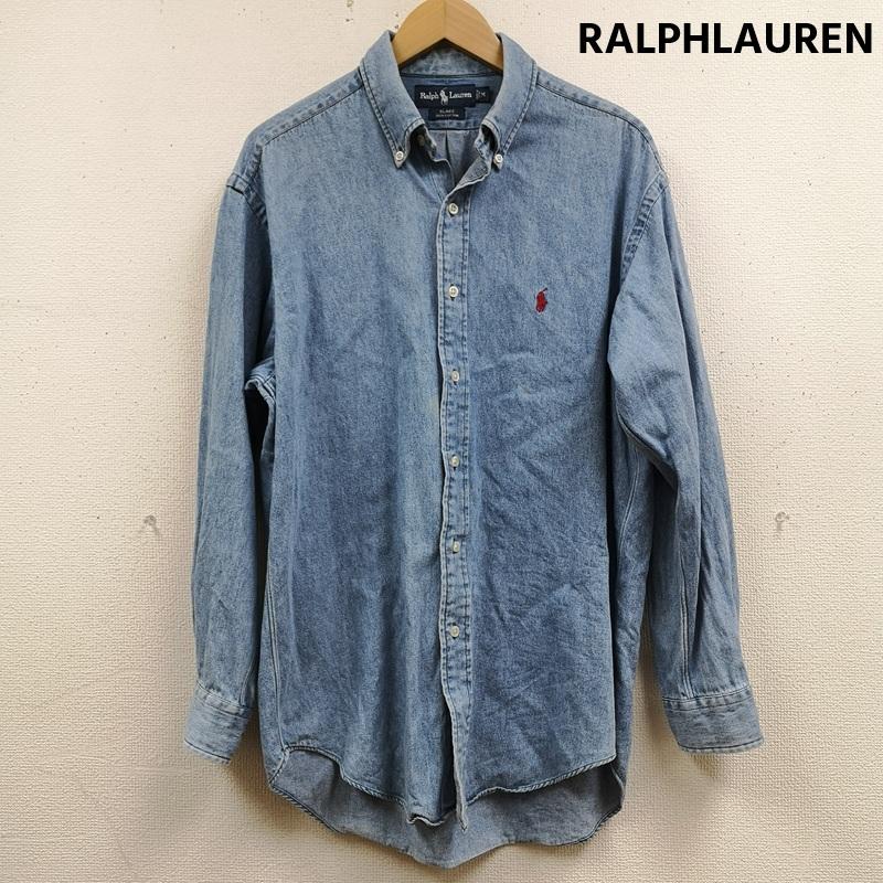 ラルフローレン RALPHLAUREN シャツ、ブラウス 長袖 ポニー 刺繡 ワンポイント ウォッシュ加工 ボタン ダウン デニム 長袖 シャツ M インディゴ / インディゴ / Indigo メンズ USED 古着 中古 50167409