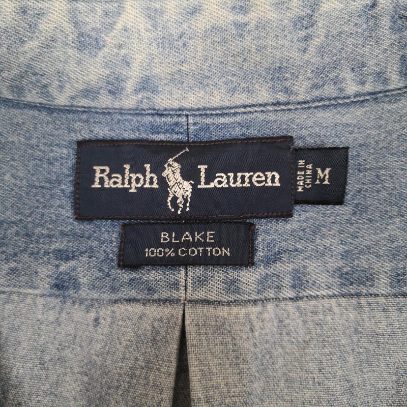 ラルフローレン RALPHLAUREN シャツ、ブラウス 長袖 ポニー 刺繡 ワンポイント ウォッシュ加工 ボタン ダウン デニム 長袖 シャツ M インディゴ / インディゴ / Indigo メンズ USED 古着 中古 50167409