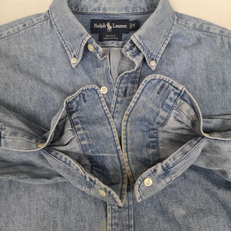 ラルフローレン RALPHLAUREN シャツ、ブラウス 長袖 ポニー 刺繡 ワンポイント ウォッシュ加工 ボタン ダウン デニム 長袖 シャツ M インディゴ / インディゴ / Indigo メンズ USED 古着 中古 50167409