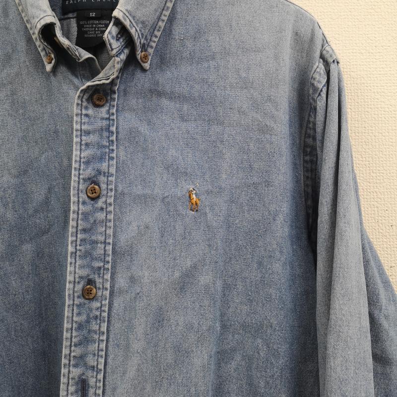ラルフローレン RALPHLAUREN シャツ、ブラウス 長袖 ポニー ロゴ 刺繍 ワンポイント ウォッシュ加工 ボタン ダウン 長袖 デニム シャツ XL インディゴ / インディゴ / Indigo メンズ USED 古着 中古 50167411