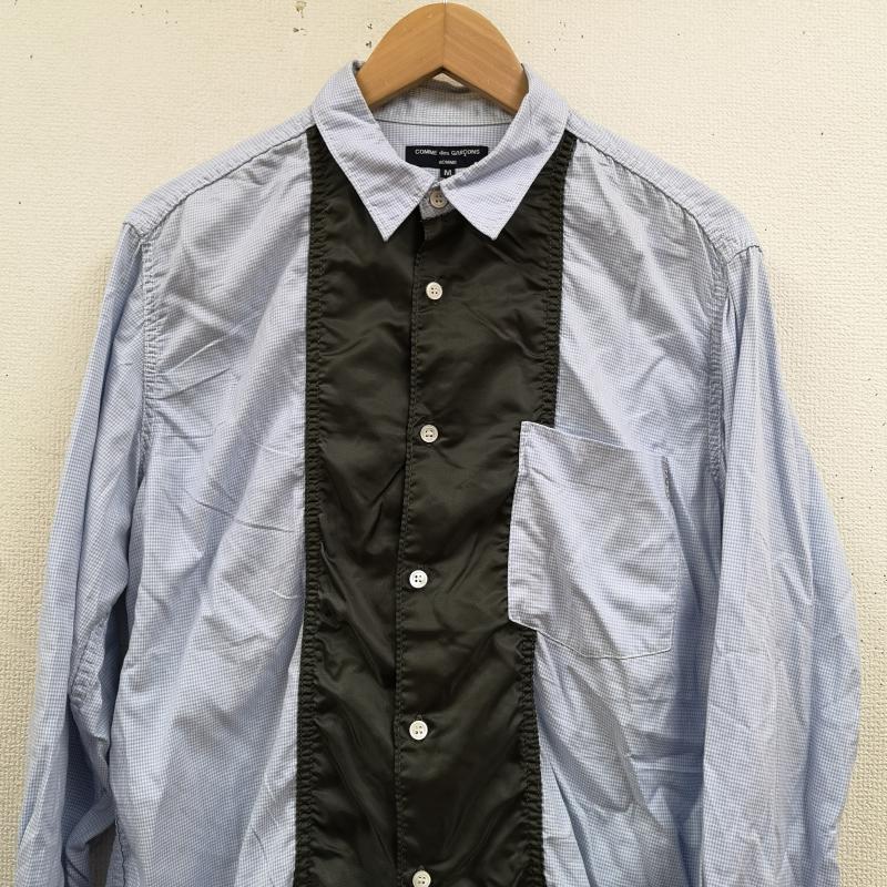 コムデギャルソンオム COMME des GARCONS HOMME シャツ、ブラウス 長袖 日本製 2005AW ギンガムチェック 切替 パッカリング 長袖 ロングスリーブ シャツ M カーキ / カーキ / khaki X 水色 / ライトブルー / メンズ USED 古着 中古 50167414