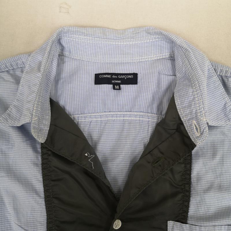 コムデギャルソンオム COMME des GARCONS HOMME シャツ、ブラウス 長袖 日本製 2005AW ギンガムチェック 切替 パッカリング 長袖 ロングスリーブ シャツ M カーキ / カーキ / khaki X 水色 / ライトブルー / メンズ USED 古着 中古 50167414