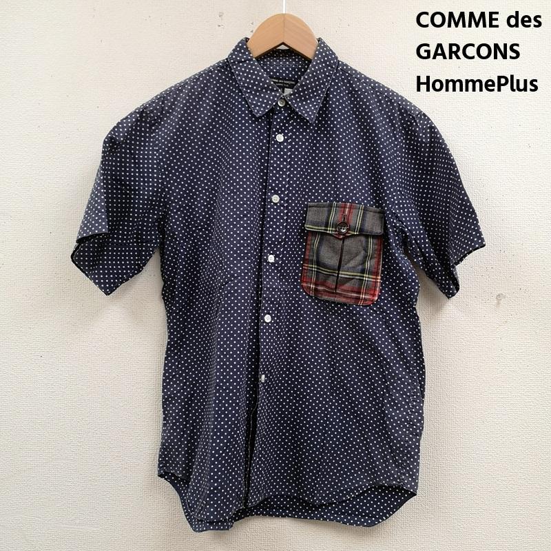 コムデギャルソンオムプリュス COMME des GARCONS HommePlus シャツ、ブラウス 半袖 日本製 2010SS 水玉 ドット柄 ドッキング 半袖 ショートスリーブ シャツ S 紺 / ネイビー / navy メンズ USED 古着 中古 50167415