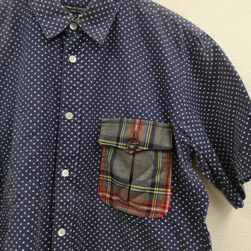 コムデギャルソンオムプリュス COMME des GARCONS HommePlus シャツ、ブラウス 半袖 日本製 2010SS 水玉 ドット柄 ドッキング 半袖 ショートスリーブ シャツ S 紺 / ネイビー / navy メンズ USED 古着 中古 50167415