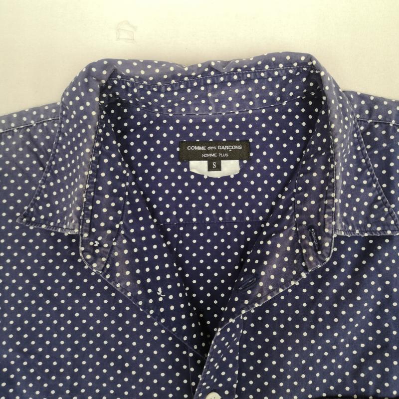 コムデギャルソンオムプリュス COMME des GARCONS HommePlus シャツ、ブラウス 半袖 日本製 2010SS 水玉 ドット柄 ドッキング 半袖 ショートスリーブ シャツ S 紺 / ネイビー / navy メンズ USED 古着 中古 50167415