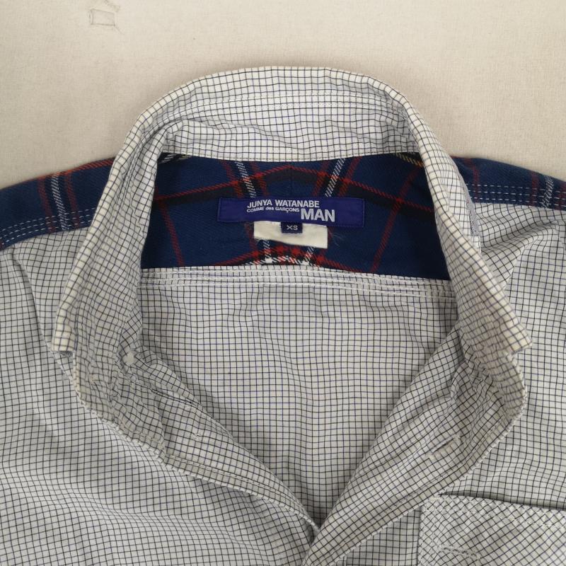 ジュンヤワタナベマン JUNYA WATANABE MAN シャツ、ブラウス 長袖 日本製 2010AW チェック柄 ドッキング 切り替え 長袖 ロングスリーブ シャツ XS 白 / ホワイト / white X 青 / ブルー / blue メンズ USED 古着 中古 50167416