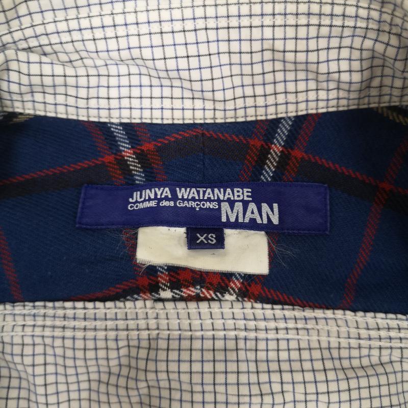 ジュンヤワタナベマン JUNYA WATANABE MAN シャツ、ブラウス 長袖 日本製 2010AW チェック柄 ドッキング 切り替え 長袖 ロングスリーブ シャツ XS 白 / ホワイト / white X 青 / ブルー / blue メンズ USED 古着 中古 50167416