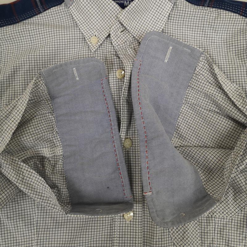 ジュンヤワタナベマン JUNYA WATANABE MAN シャツ、ブラウス 長袖 日本製 2010AW チェック柄 ドッキング 切り替え 長袖 ロングスリーブ シャツ XS 白 / ホワイト / white X 青 / ブルー / blue メンズ USED 古着 中古 50167416