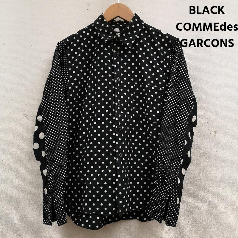 ブラックコムデギャルソン BLACK COMME des GARCONS シャツ、ブラウス 長袖 日本製 2016SS 水玉 ドット柄 切り替え 長袖 ロングスリーブ シャツ S 黒 / ブラック / black X 白 / ホワイト / white メンズ USED 古着 中古 50167417