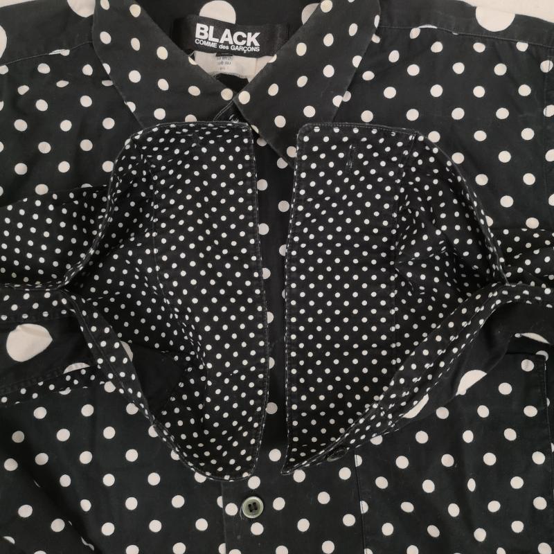 ブラックコムデギャルソン BLACK COMME des GARCONS シャツ、ブラウス 長袖 日本製 2016SS 水玉 ドット柄 切り替え 長袖 ロングスリーブ シャツ S 黒 / ブラック / black X 白 / ホワイト / white メンズ USED 古着 中古 50167417