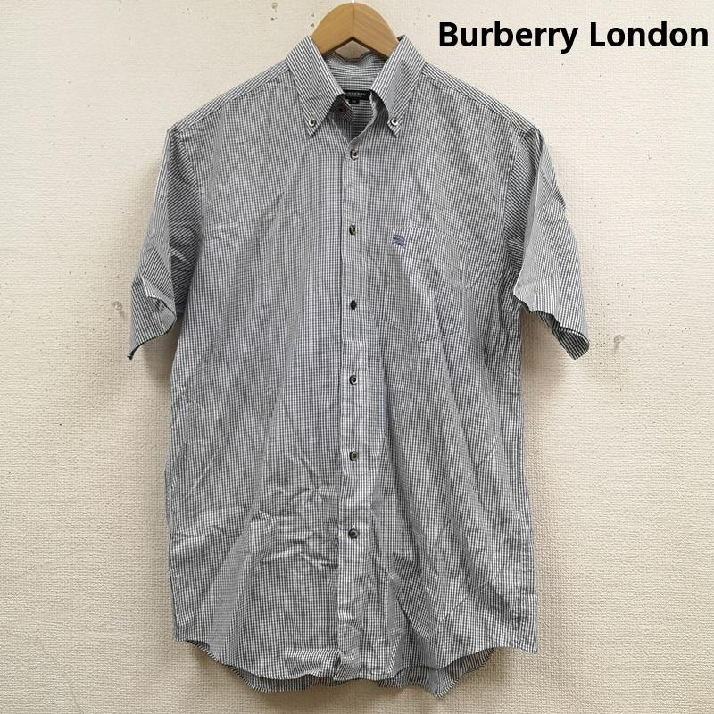 バーバリーロンドン Burberry London シャツ、ブラウス 半袖 日本製 チェック柄 ロゴ刺繡 ワンポイント 半袖 ボタンダウン シャツ M 青 / ブルー / blue X 白 / ホワイト / white メンズ USED 古着 中古 50167418