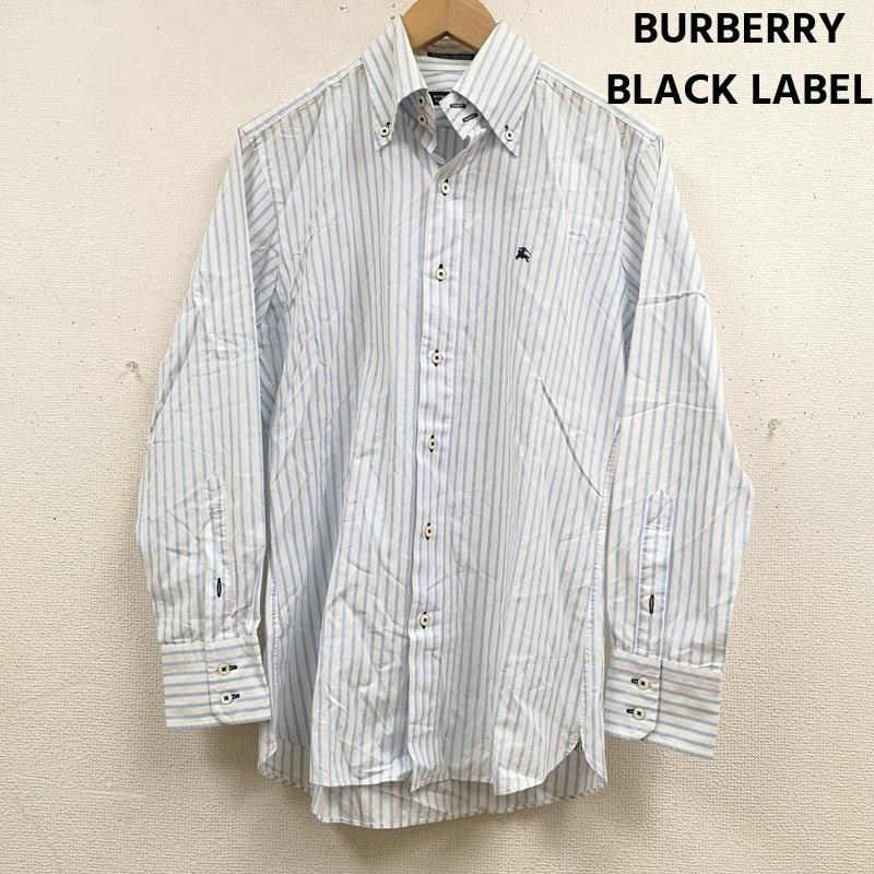 バーバリーブラックレーベル BURBERRY BLACK LABEL シャツ、ブラウス 長袖 ストライプ ノバチェック ワンポイント ボタンダウン 長袖 ロングスリーブ シャツ 38 白 / ホワイト / white X 水色 / ライトブルー / メンズ USED 古着 中古 50167419