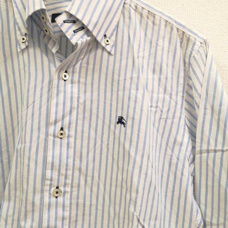 バーバリーブラックレーベル BURBERRY BLACK LABEL シャツ、ブラウス 長袖 ストライプ ノバチェック ワンポイント ボタンダウン 長袖 ロングスリーブ シャツ 38 白 / ホワイト / white X 水色 / ライトブルー / メンズ USED 古着 中古 50167419