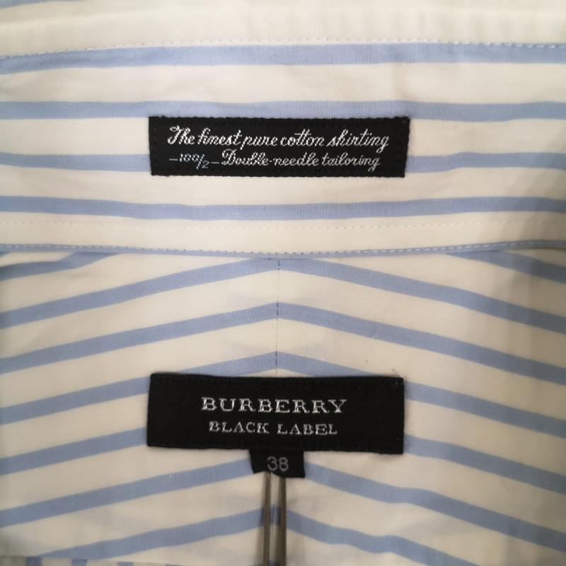 バーバリーブラックレーベル BURBERRY BLACK LABEL シャツ、ブラウス 長袖 ストライプ ノバチェック ワンポイント ボタンダウン 長袖 ロングスリーブ シャツ 38 白 / ホワイト / white X 水色 / ライトブルー / メンズ USED 古着 中古 50167419