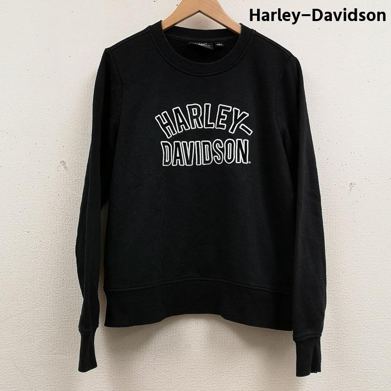 ハーレーダビッドソン Harley-Davidson トレーナー 長袖 バイク バイカー 裏起毛 アップリケ クルーネック スウェット トレーナー L 黒 / ブラック / black メンズ USED 古着 中古 50167421