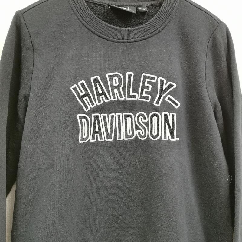 ハーレーダビッドソン Harley-Davidson トレーナー 長袖 バイク バイカー 裏起毛 アップリケ クルーネック スウェット トレーナー L 黒 / ブラック / black メンズ USED 古着 中古 50167421