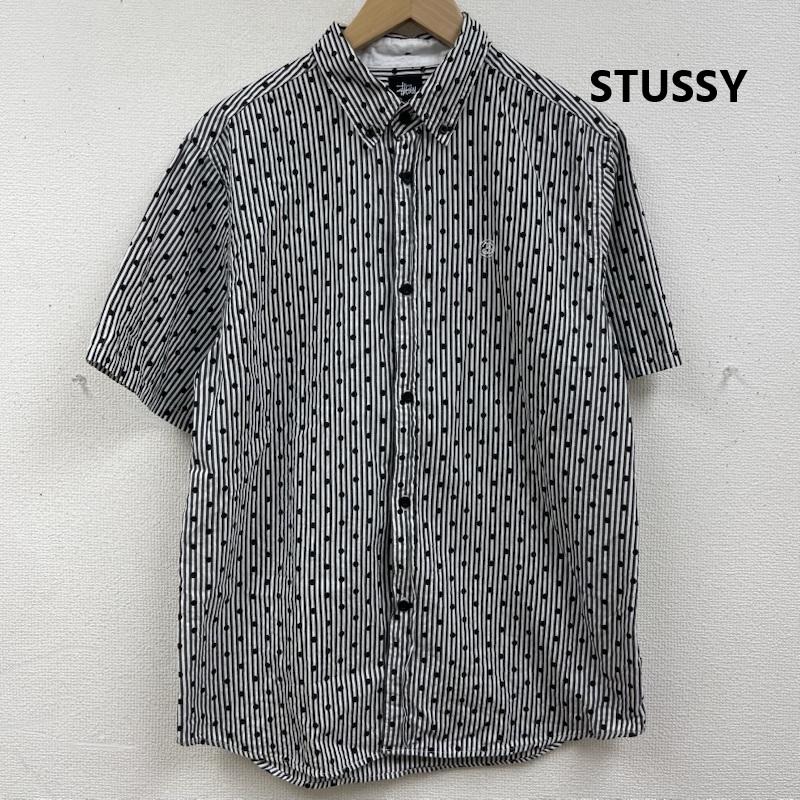 ステューシー STUSSY シャツ、ブラウス 半袖 ストライプ ドット柄 刺繍ロゴ 半袖 ワーク シャツ M 灰 / グレー / gray メンズ USED 古着 中古 50167424