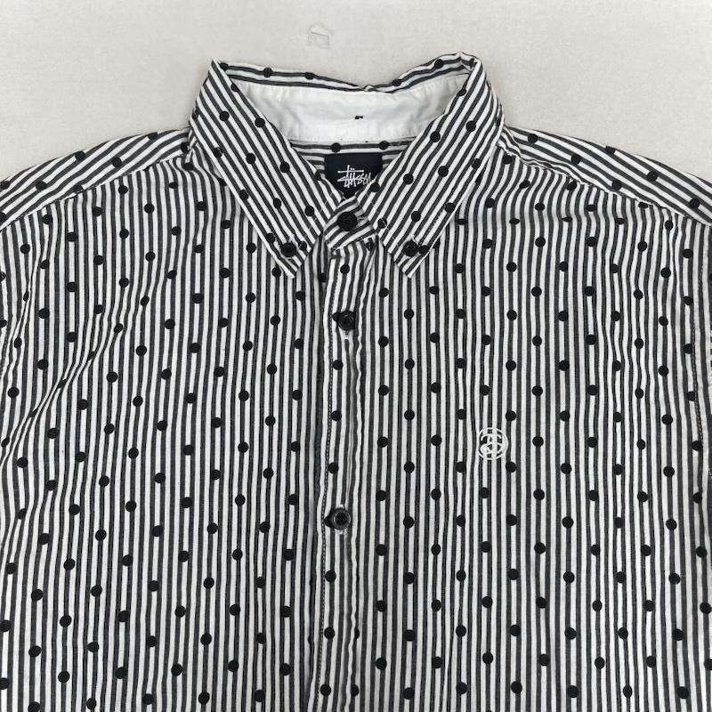 ステューシー STUSSY シャツ、ブラウス 半袖 ストライプ ドット柄 刺繍ロゴ 半袖 ワーク シャツ M 灰 / グレー / gray メンズ USED 古着 中古 50167424