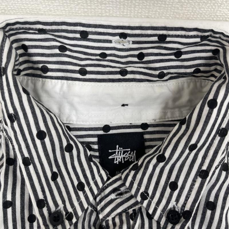 ステューシー STUSSY シャツ、ブラウス 半袖 ストライプ ドット柄 刺繍ロゴ 半袖 ワーク シャツ M 灰 / グレー / gray メンズ USED 古着 中古 50167424