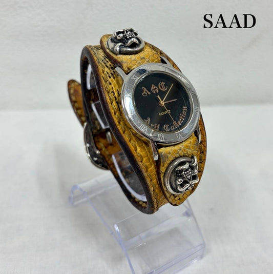 サード SAAD 腕時計 アナログ（クォーツ式） スカル モチーフ コンチョ レザーベルト 腕時計 ARIF ロゴ、文字 キャメル / キャメル / X 銀 / シルバー / silver color X 黒 / ブラック / black メンズ USED 古着 中古 50167437