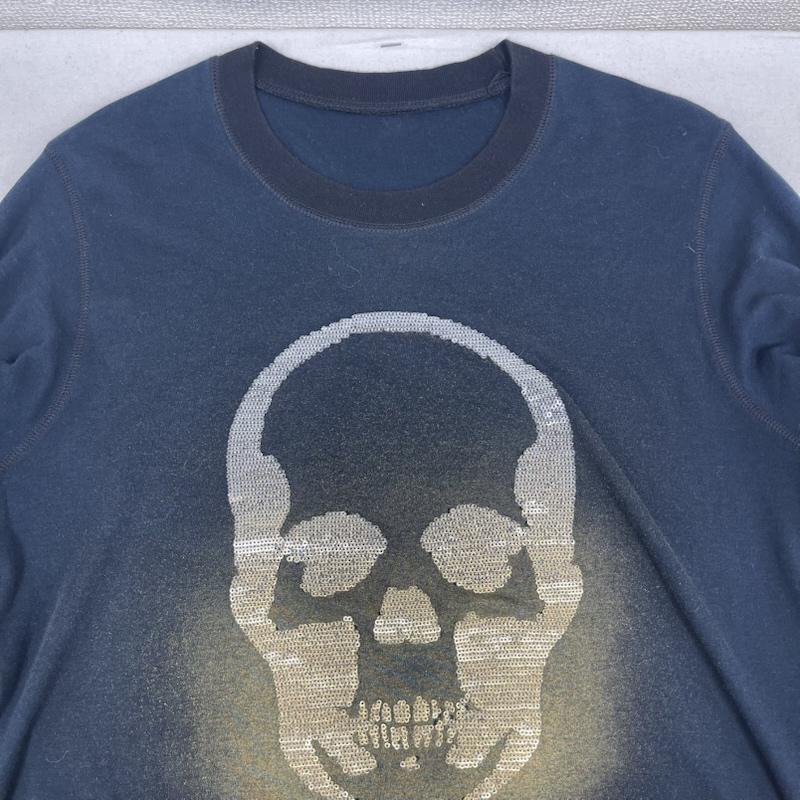 ルシアンペラフィネ Lucien Pellat-Finet Tシャツ 長袖 スカル ドクロ スパンコール グラデーション 長袖 カットソー ロンT XS 紺 / ネイビー / navy メンズ USED 古着 中古 50167445
