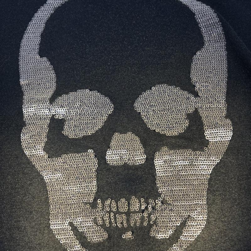 ルシアンペラフィネ Lucien Pellat-Finet Tシャツ 長袖 スカル ドクロ スパンコール グラデーション 長袖 カットソー ロンT XS 紺 / ネイビー / navy メンズ USED 古着 中古 50167445