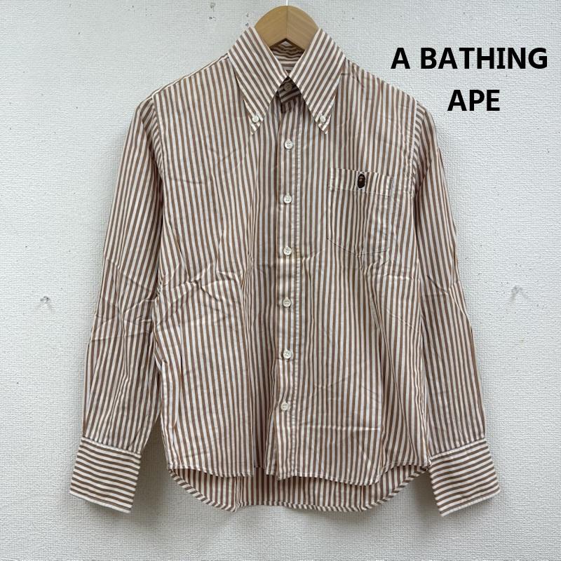 アベイシングエイプ A BATHING APE シャツ、ブラウス 長袖 APE HEAD ONE POINT STRIPED SHIRT ストライプ柄 長袖 シャツ S 茶 / ブラウン / brown メンズ USED 古着 中古 50167448