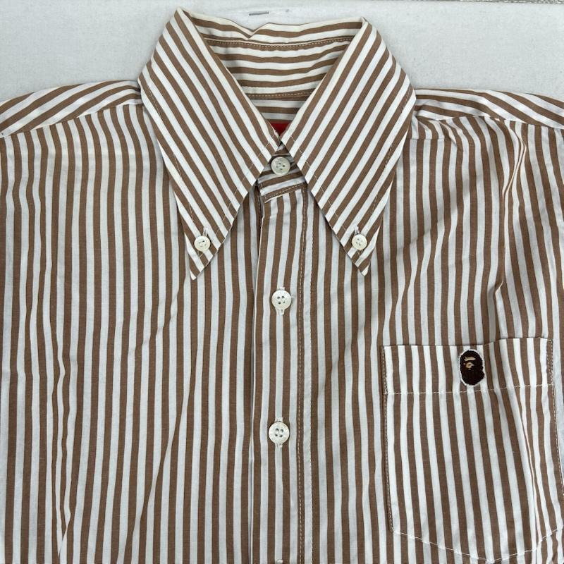 アベイシングエイプ A BATHING APE シャツ、ブラウス 長袖 APE HEAD ONE POINT STRIPED SHIRT ストライプ柄 長袖 シャツ S 茶 / ブラウン / brown メンズ USED 古着 中古 50167448