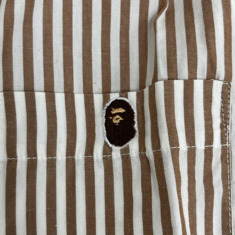 アベイシングエイプ A BATHING APE シャツ、ブラウス 長袖 APE HEAD ONE POINT STRIPED SHIRT ストライプ柄 長袖 シャツ S 茶 / ブラウン / brown メンズ USED 古着 中古 50167448