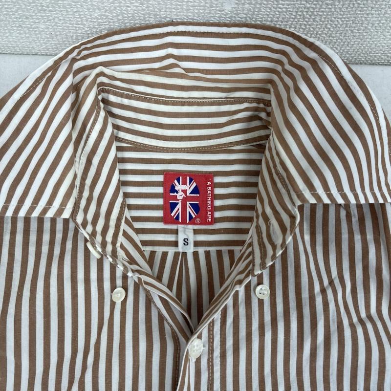 アベイシングエイプ A BATHING APE シャツ、ブラウス 長袖 APE HEAD ONE POINT STRIPED SHIRT ストライプ柄 長袖 シャツ S 茶 / ブラウン / brown メンズ USED 古着 中古 50167448