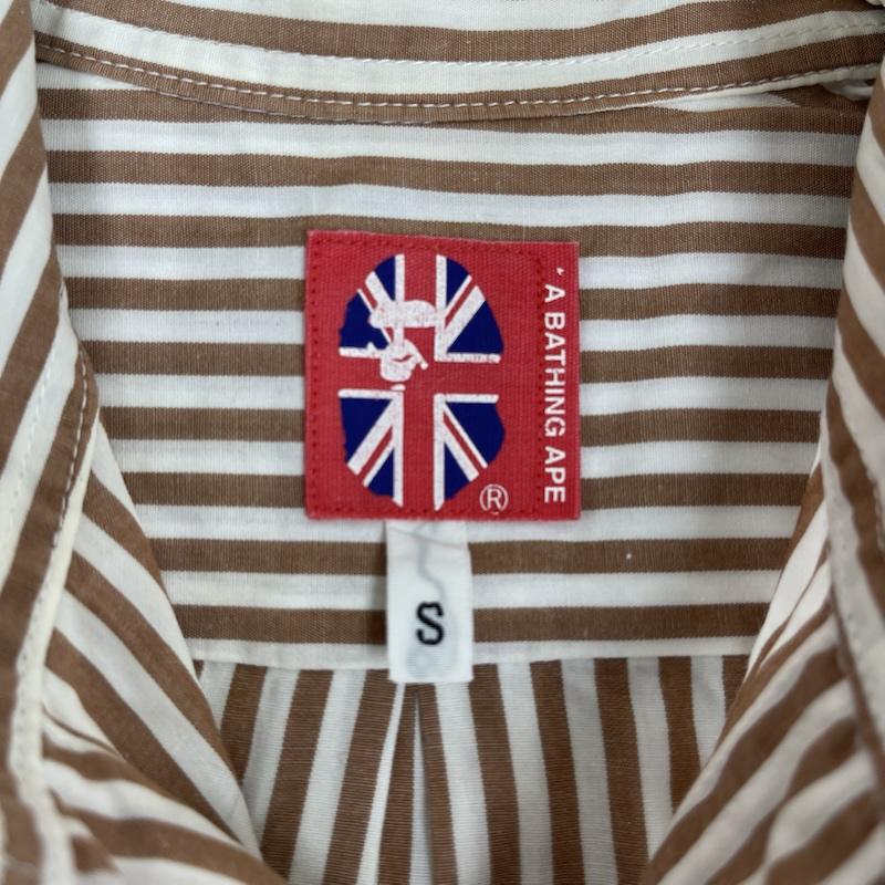 アベイシングエイプ A BATHING APE シャツ、ブラウス 長袖 APE HEAD ONE POINT STRIPED SHIRT ストライプ柄 長袖 シャツ S 茶 / ブラウン / brown メンズ USED 古着 中古 50167448
